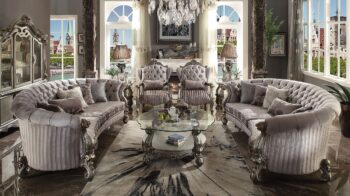 Velvet & Antique Platinum Versailles Sofa W/5 Pillows 56845 By ACME