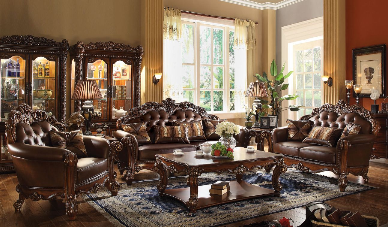 Vendome Sofa With 4 Pillows In Cherry Leather 52001 By Acme | Mobilia Cleopatra 3 Vendome Sofa With 4 Pillows in Cherry Leather 52001 by ACME - Image 1