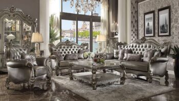Silver PU & Antique Platinum Versailles Sofa W/6 Pillows 56820 By Acme