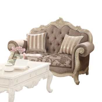 Gray Fabric & Antique White Finish Ragenardus Loveseat 56021 by ACME