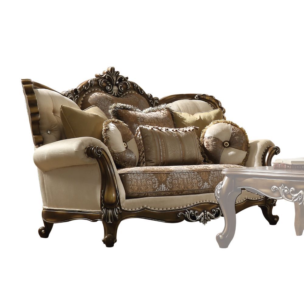 Tan, Pattern Fabric Latisha Loveseat W/6 Pillows 52116 By Acme | Mobilia Cleopatra 3 Tan, Pattern Fabric Latisha Loveseat W/6 Pillows 52116 by ACME - Image 1