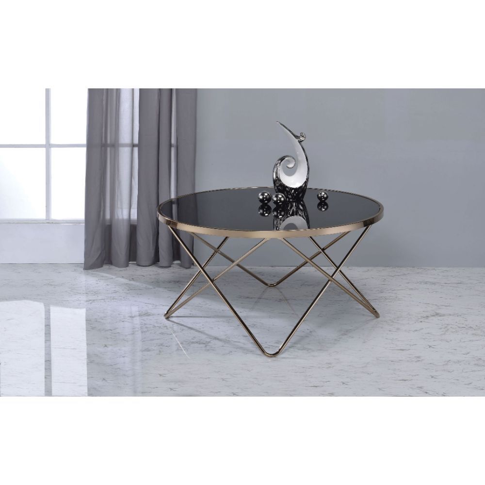 Champagne & Black Glass Valora Coffee Table By Acme | Mobilia Cleopatra 3 Champagne & Black Glass Valora Coffee Table by ACME - Image 1