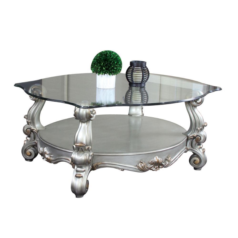 Antique Platinum Finish Versailles Coffee Table 86845 By Acme | Mobilia Cleopatra 3 Antique Platinum Finish Versailles Coffee Table 86845 by ACME - Image 1
