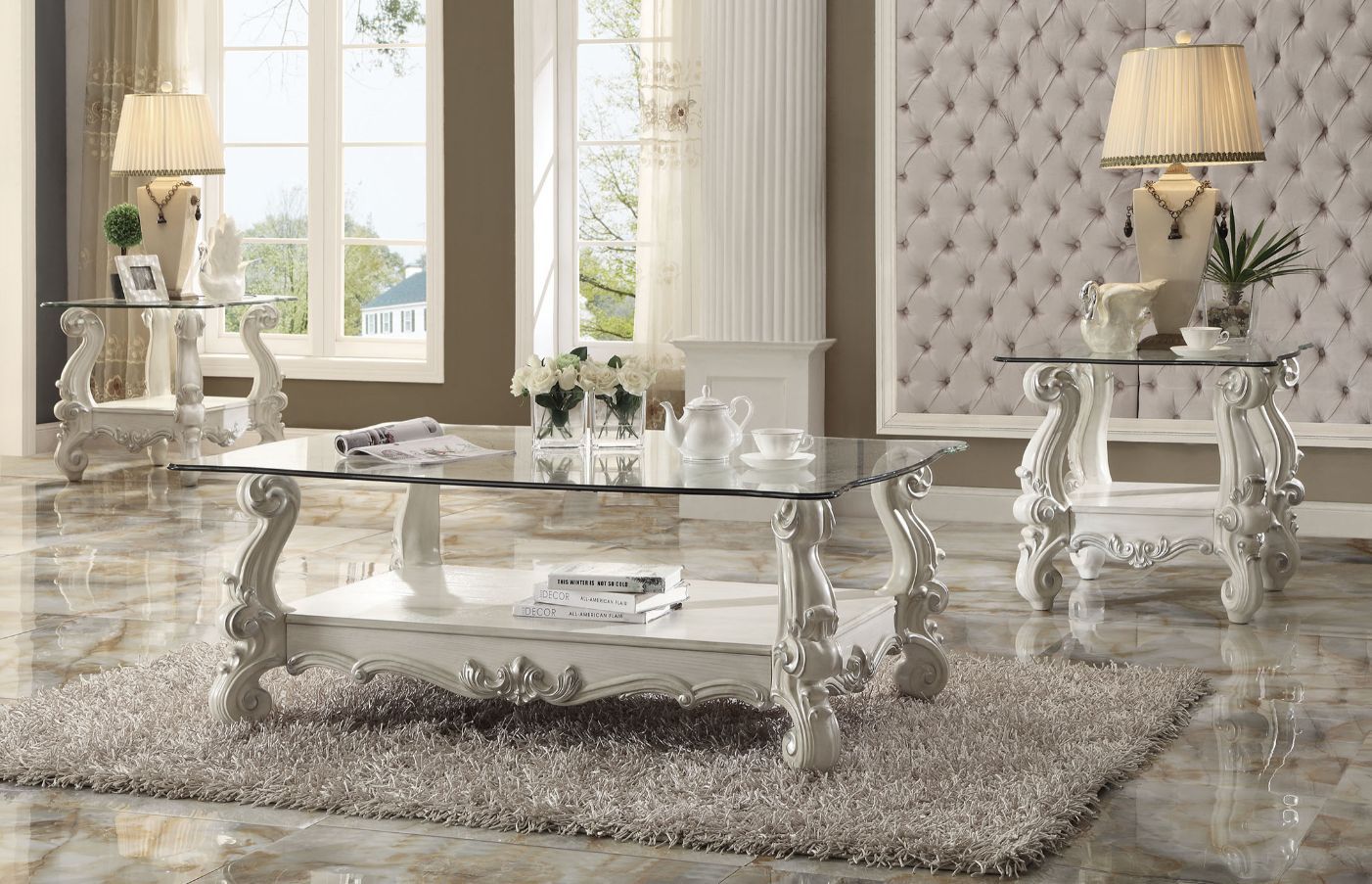 Bone White Versailles Coffee Table 82103 By Acme | Mobilia Cleopatra 3 Bone White Versailles Coffee Table 82103 by ACME - Image 1