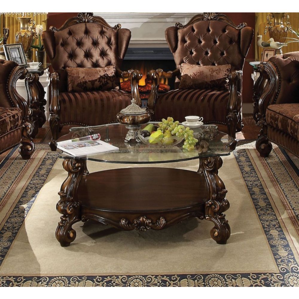 Cherry Oak Versailles Coffee Table 82080 By Acme | Mobilia Cleopatra 3 Cherry Oak Versailles Coffee Table 82080 by ACME - Image 1