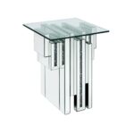 Noralie End Table With Pedestal Base with Faux Diamond By ACME in Mirrored – Side Tables