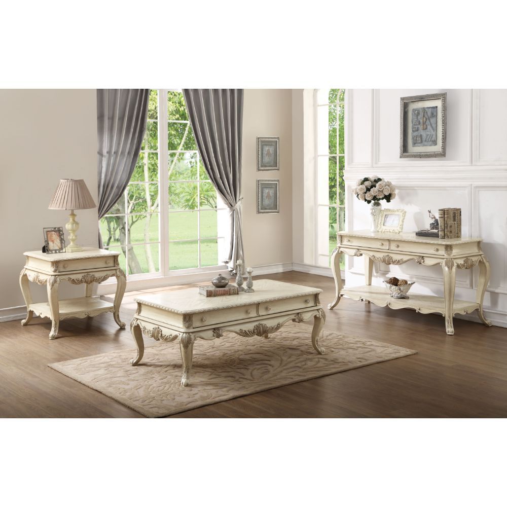 Antique White Finish Ragenardus End Table 86022 By Acme | Mobilia Cleopatra 3 Antique White Finish Ragenardus End Table 86022 by ACME - Image 1