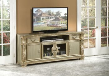 Vendome II TV Stand in Gold Patina & Bone Finish 91313 by ACME