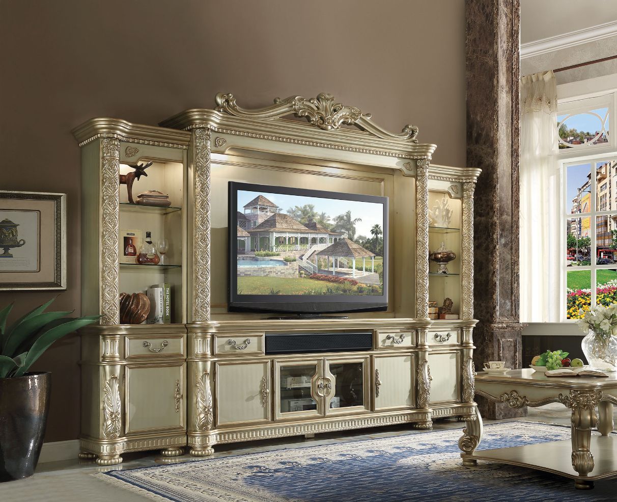 Vendome Ii Entertainment Center In Gold Patina Finish 91310 By Acme | Mobilia Cleopatra 3 Vendome II Entertainment Center in Gold Patina Finish 91310 by ACME - Image 1