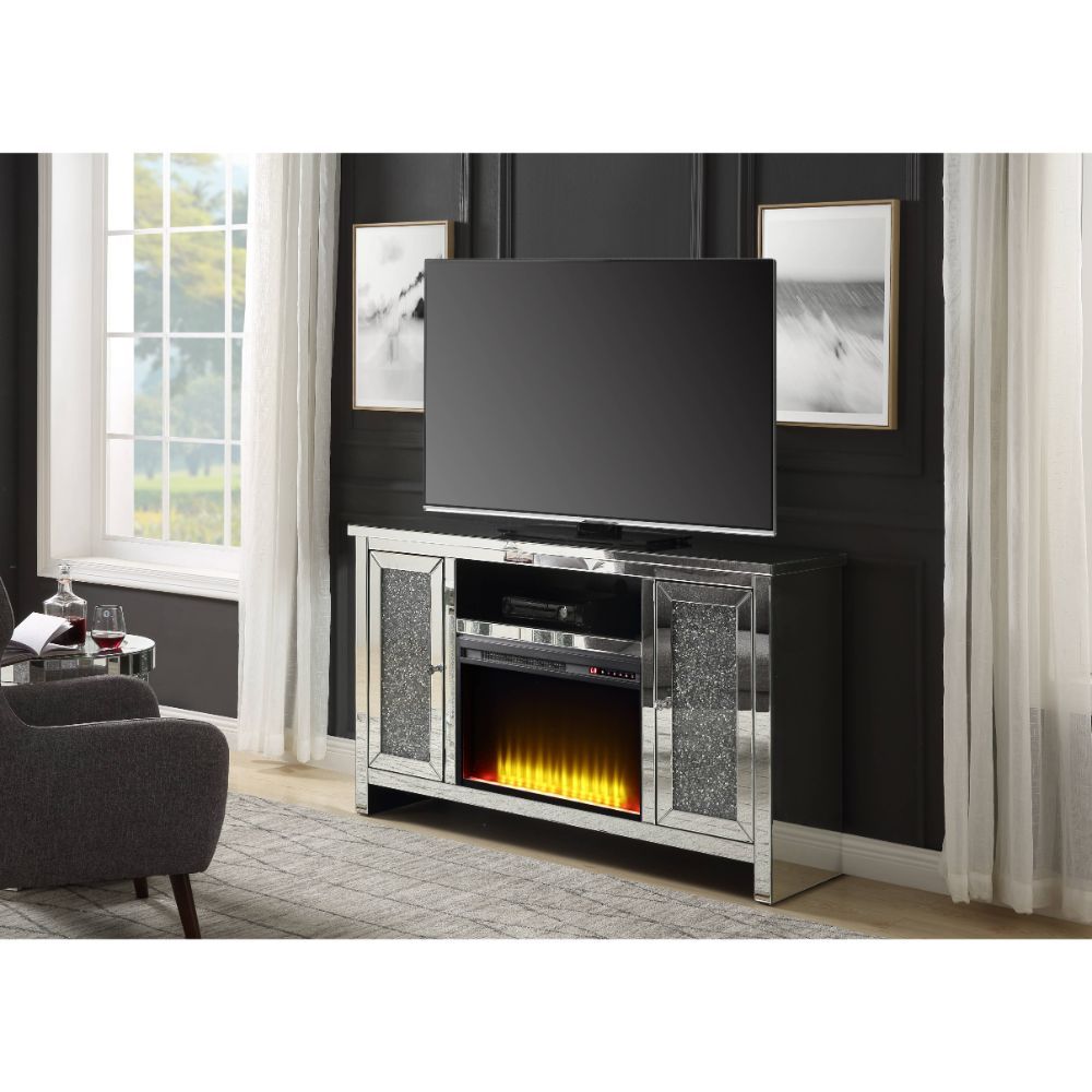 Noralie Tv Stand With Fireplace (Led) And Faux Crystals By Acme | Mobilia Cleopatra 3 Noralie TV Stand With Fireplace (LED) and Faux Crystals by ACME - Image 1
