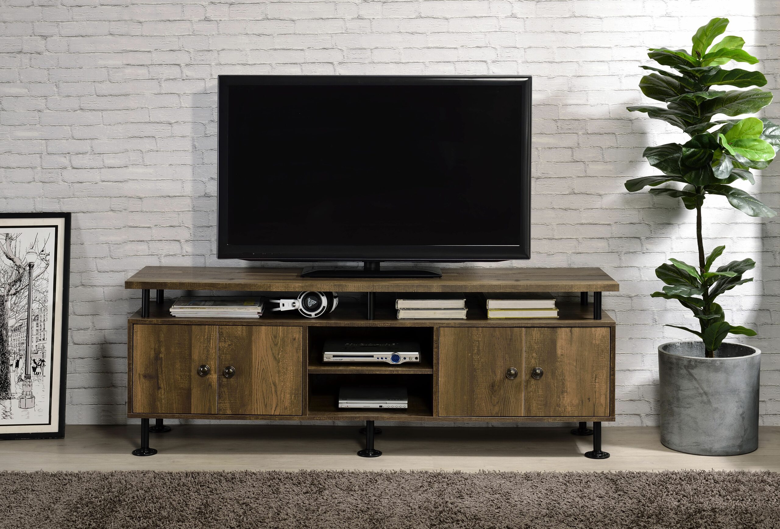 Rustic Oak Ensata Ii Tv Stand Lv00142 By Acme | Mobilia Cleopatra 3 Rustic Oak Ensata II TV Stand LV00142 by ACME - Image 1