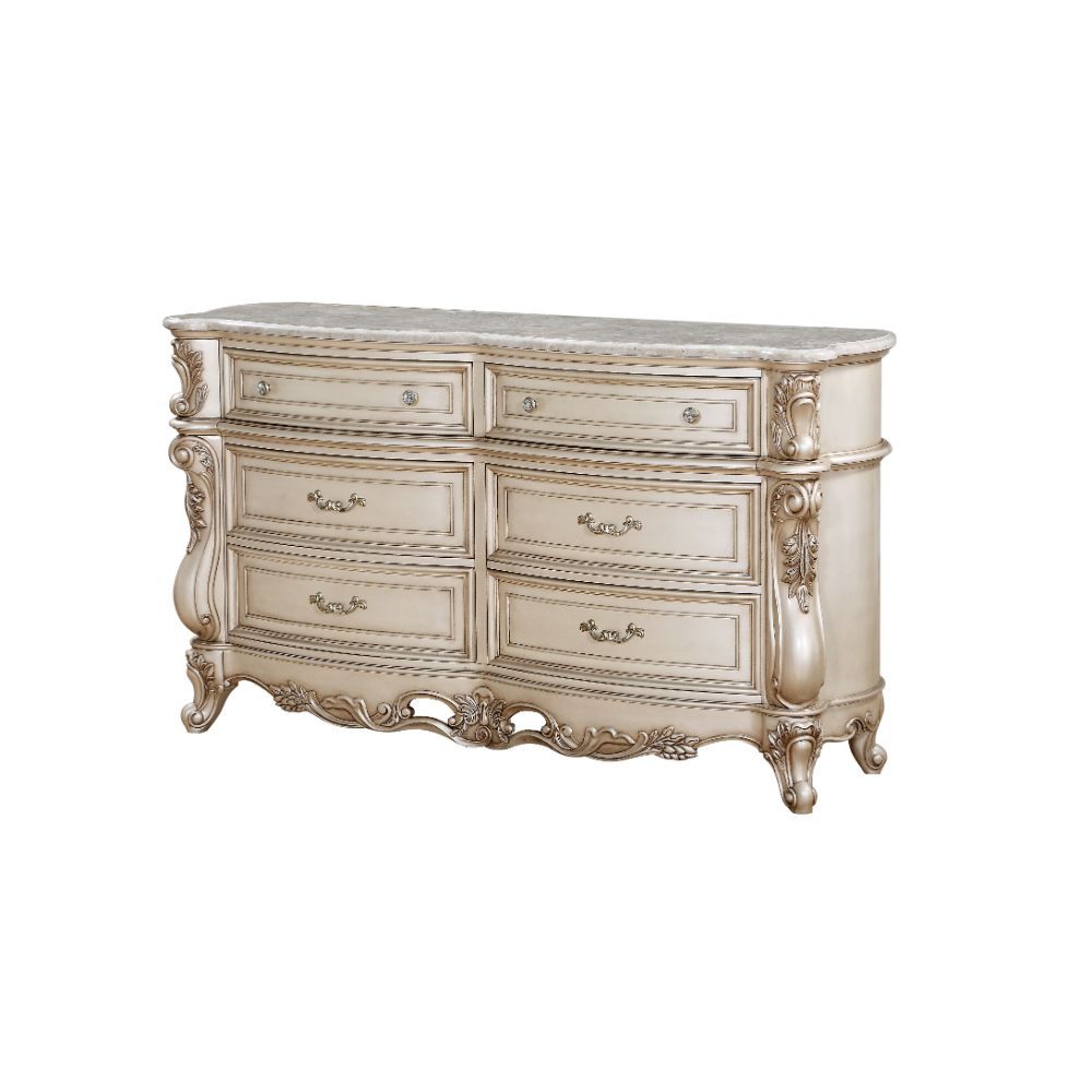 Golden Ivory Finish Gorsedd Dresser W/Marble Top 27445 By Acme | Mobilia Cleopatra 3 Golden Ivory Finish Gorsedd Dresser W/Marble Top 27445 by ACME - Image 1