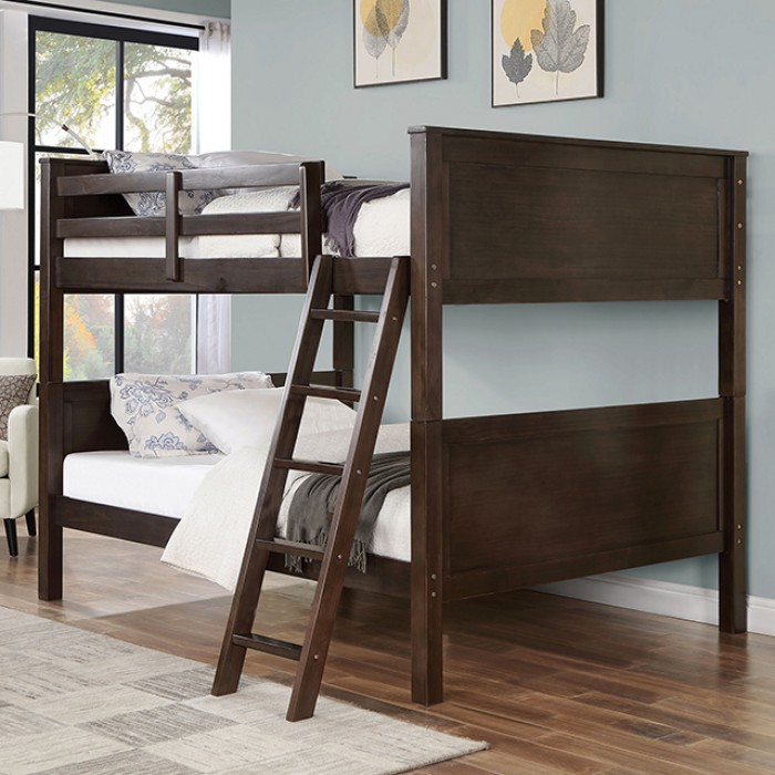 Walnut Stamos Full/Full Bunk Bed Cm-Bk658Wn-Ff By Furniture Of America. | Mobilia Cleopatra 3 Walnut STAMOS FULL/FULL BUNK BED CM-BK658WN-FF BY Furniture of America. - Image 1
