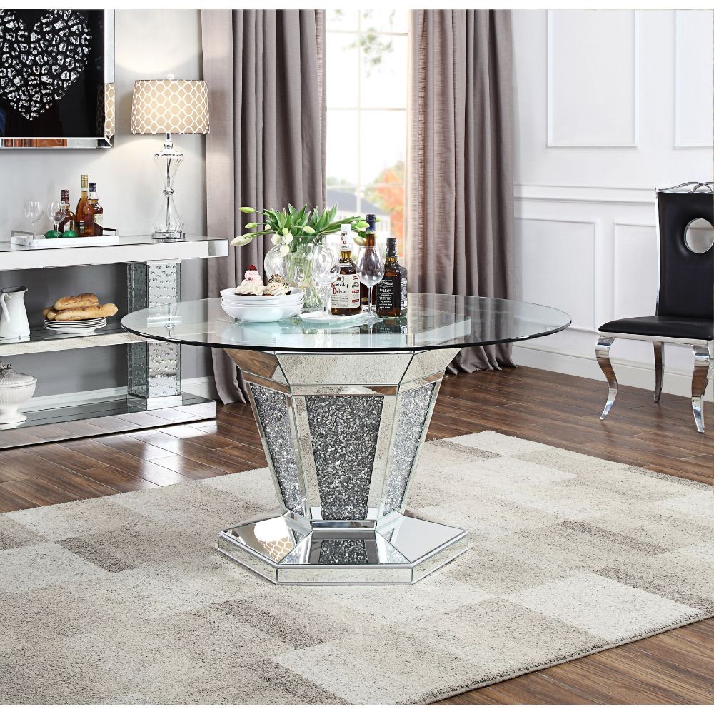 Noralie Round Single Pedestal Dining Table By Acme | Mobilia Cleopatra 3 Noralie Round Single Pedestal Dining Table by ACME - Image 1