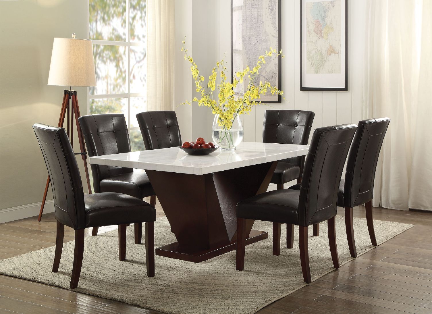 White Forbes Dining Table W/Marble Top 72120 By Acme | Mobilia Cleopatra 3 White Forbes Dining Table W/Marble Top 72120 by ACME - Image 1