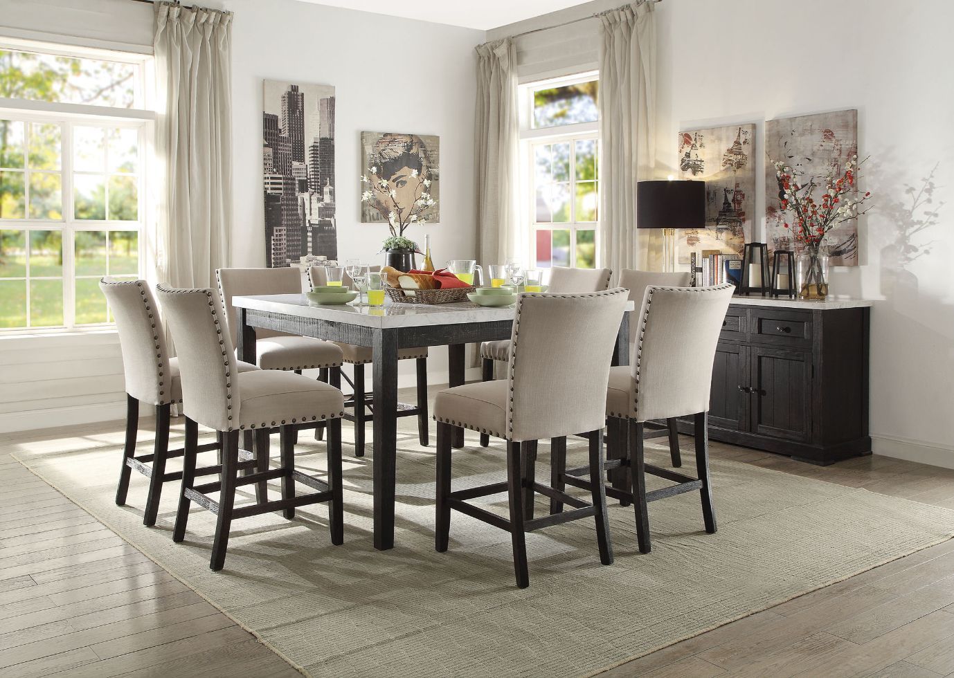White Marble Top & Salvage Dark Oak Finish Nolan Counter Height Table 72855 By Acme | Mobilia Cleopatra 3 White Marble Top & Salvage Dark Oak Finish Nolan Counter Height Table 72855 by ACME - Image 1