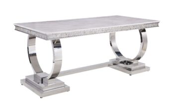 White Printed Faux Marble Zander Dining Table 68250 by ACME