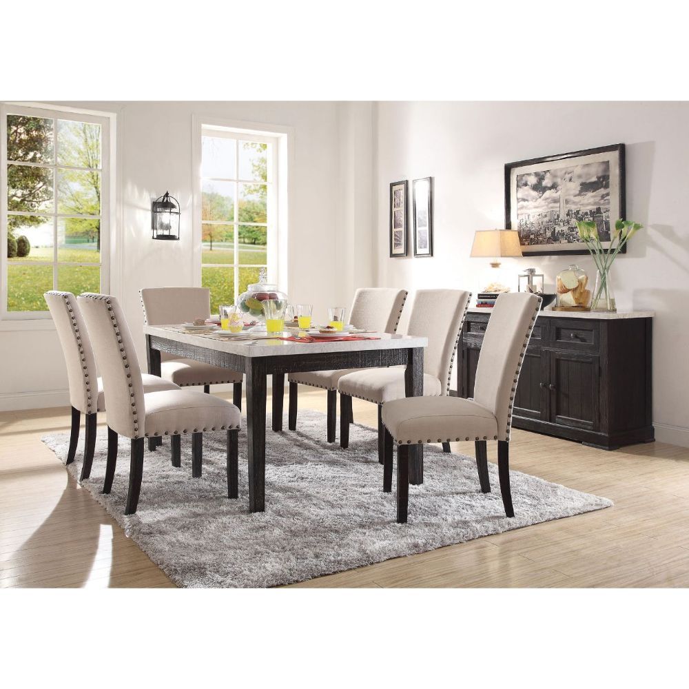 White Marble Top & Salvage Dark Oak Finish Nolan Dining Table 72850 By Acme | Mobilia Cleopatra 3 White Marble Top & Salvage Dark Oak Finish Nolan Dining Table 72850 by ACME - Image 1