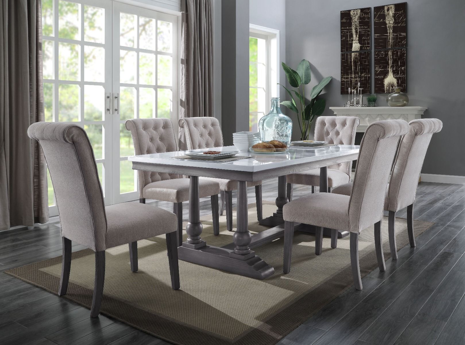 Marble Top Top & Gray Oak Finish Yabeina Dining Table 73265 By Acme | Mobilia Cleopatra 3 Marble Top Top & Gray Oak Finish Yabeina Dining Table 73265 by ACME - Image 1