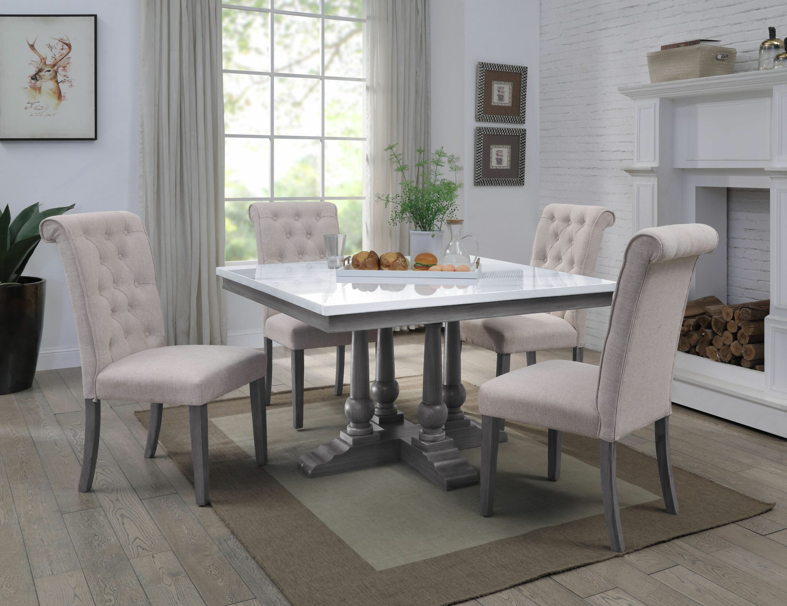 Marble Top Top & Gray Oak Finish Yabeina Square Dining Table 73270 By Acme | Mobilia Cleopatra 3 Marble Top Top & Gray Oak Finish Yabeina Square Dining Table 73270 by ACME - Image 1