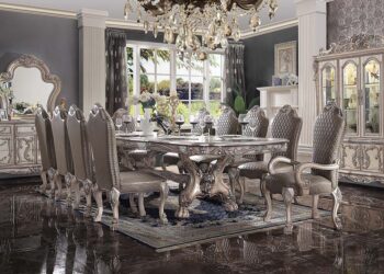 Dresden 136″ Dining Table in Vintage Bone White by ACME