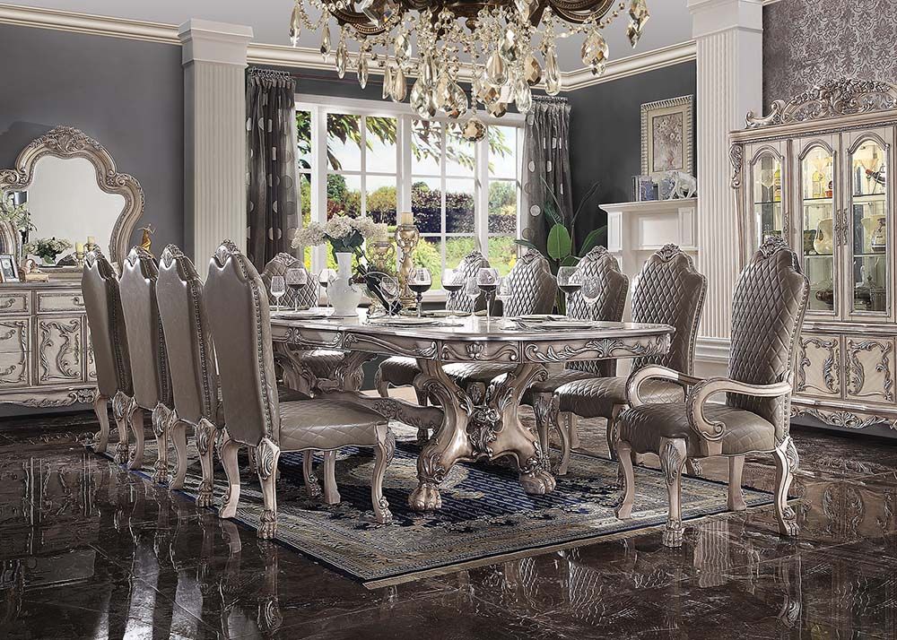 Dresden 136″ Dining Table In Vintage Bone White By Acme | Mobilia Cleopatra 3 Dresden 136" Dining Table in Vintage Bone White by ACME - Image 1