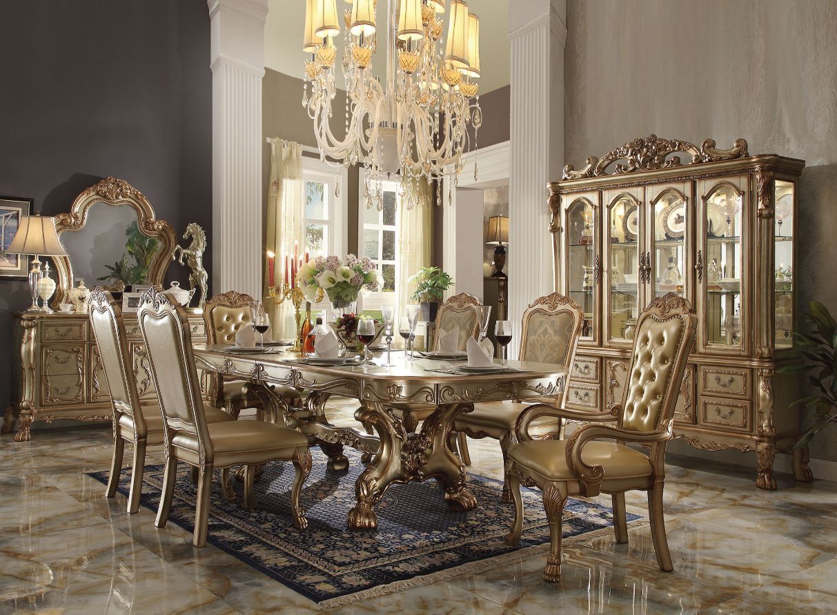Gold Patina Dresden Dining Table W/2 Leaves 63150 By Acme | Mobilia Cleopatra 3 Gold Patina Dresden Dining Table W/2 Leaves 63150 by ACME - Image 1