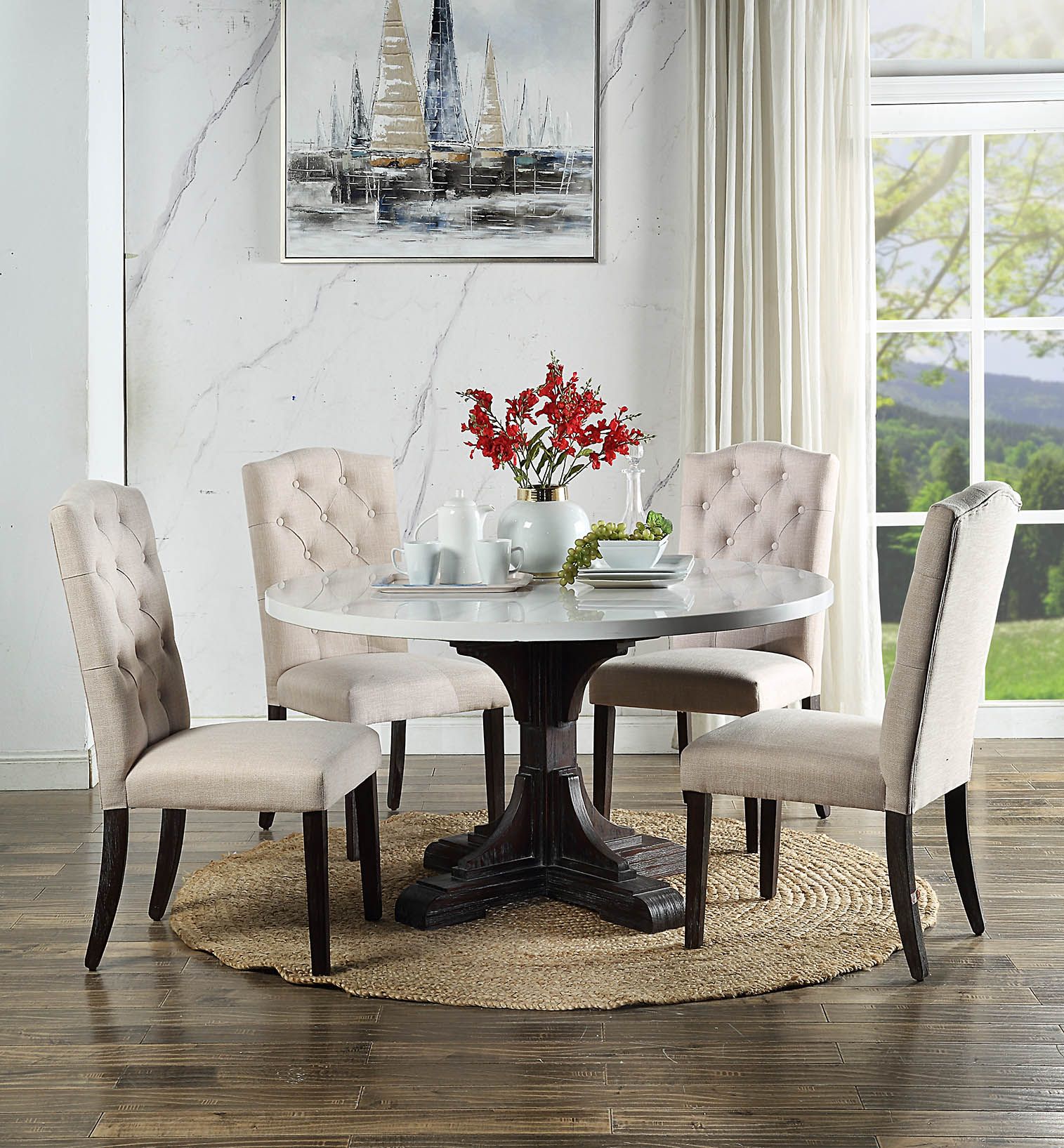 White Marble Top Gerardo Dining Table Dn00090 By Acme | Mobilia Cleopatra 3 White Marble Top Gerardo Dining Table DN00090 by ACME - Image 1