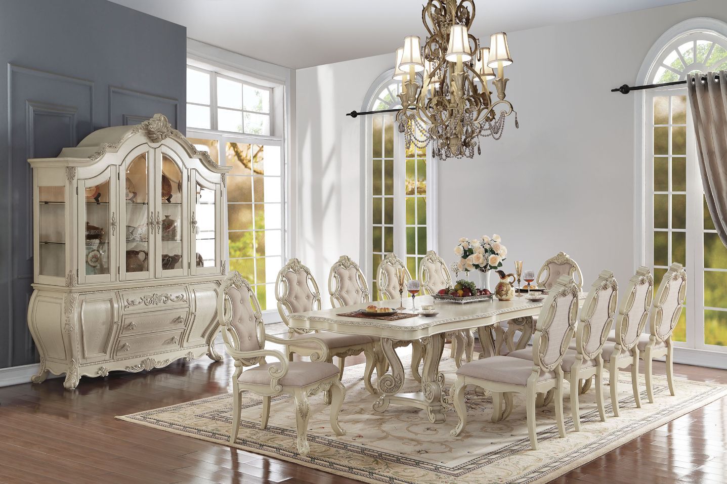 Antique White Finish Ragenardus Dining Table W/Leaf 61280 By Acme | Mobilia Cleopatra 3 Antique White Finish Ragenardus Dining Table W/Leaf 61280 by ACME - Image 1