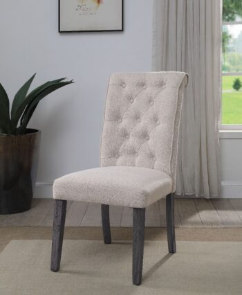 Yabeina Beige Linen Side Chair Set of 2 by ACME