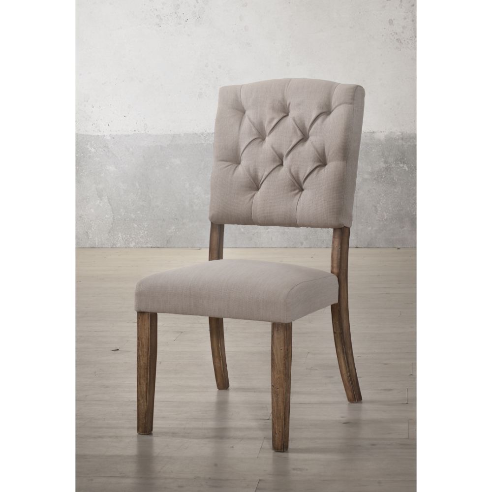 Bernard Beige Linen Side Chair Set Of 2 By Acme | Mobilia Cleopatra 3 Bernard Beige Linen Side Chair Set of 2 by ACME - Image 1