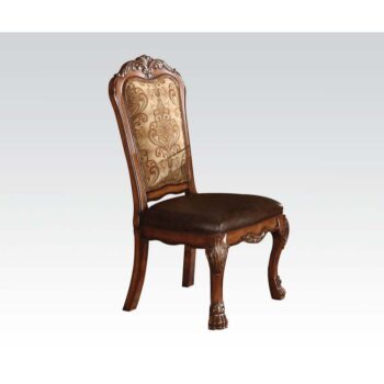 Dresden Leather Seat & Floral Fabric Back Side Chair Set of 2 by ACME