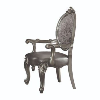 Versailles Silver Leather & Platinum Finish Arm Chair Set of 2 by ACME