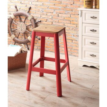 Natural & Red Jacotte Bar Stool by ACME