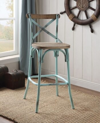 Antique Sky & Antique Oak Finish Zaire Bar Chair 96806 by ACME