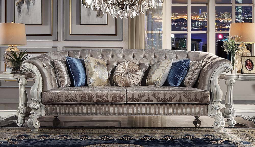 Ivory Fabric & Bone White Sofa Lv01394 By Acme | Mobilia Cleopatra 3 Ivory Fabric & Bone White Sofa LV01394 By Acme - Image 1