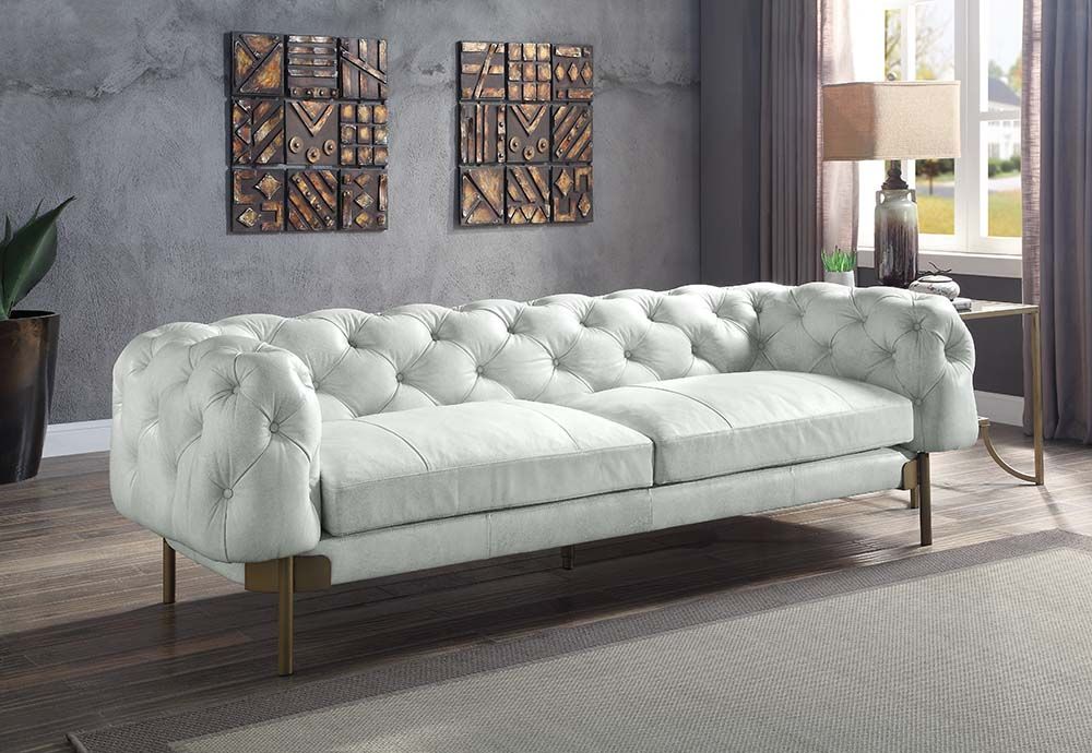 White Leather Ragle Sofa Lv01021 By Acme | Mobilia Cleopatra 3 White Leather Ragle Sofa LV01021 by ACME - Image 1