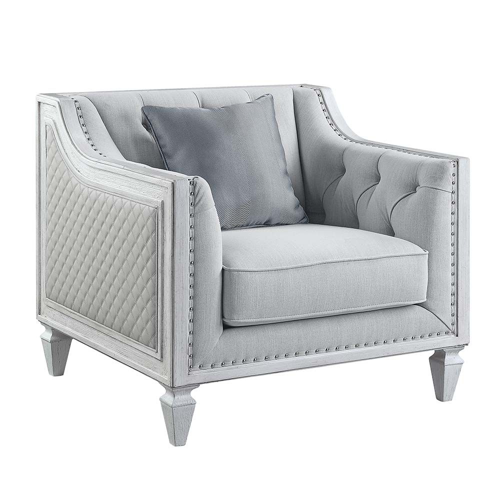 Light Gray Linen Katia Chair W/Pillow Lv01051 By Acme | Mobilia Cleopatra 3 Light Gray Linen Katia Chair W/Pillow LV01051 by ACME - Image 1