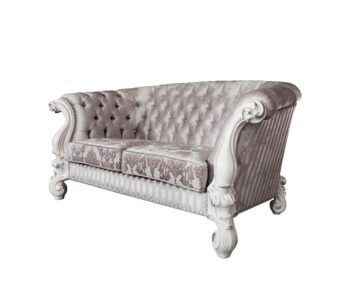 Ivory Fabric & Bone White Finish Versailles Loveseat W/5 Pillows LV01395 by ACME