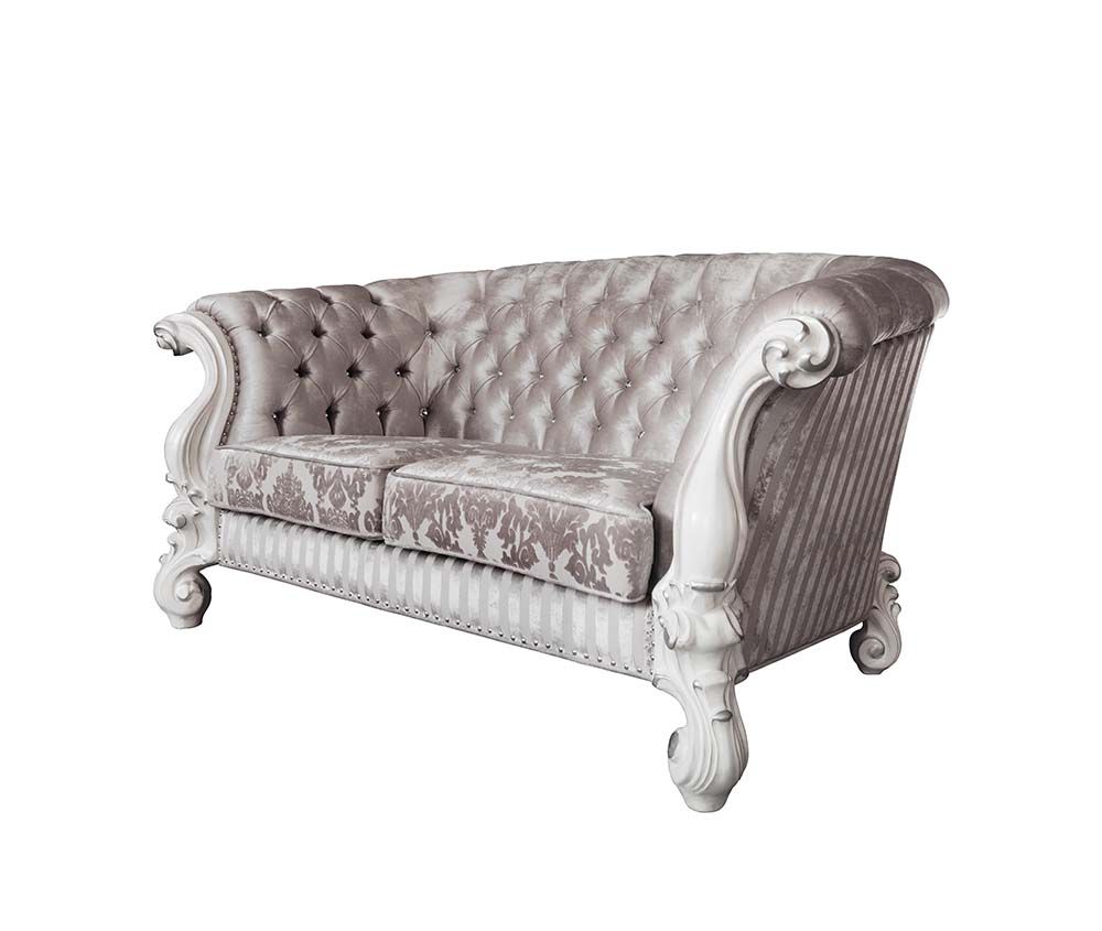 Ivory Fabric & Bone White Finish Versailles Loveseat W/5 Pillows Lv01395 By Acme | Mobilia Cleopatra 3 Ivory Fabric & Bone White Finish Versailles Loveseat W/5 Pillows LV01395 by ACME - Image 1