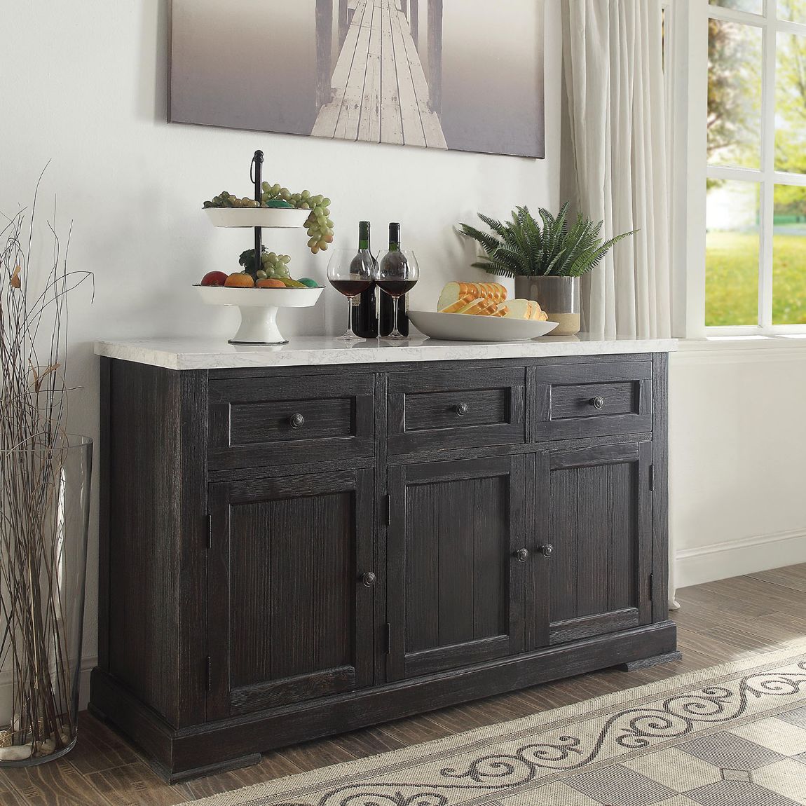 White Marble Top Nolan Server 72847 By Acme | Mobilia Cleopatra 3 White Marble Top Nolan Server 72847 by ACME - Image 1