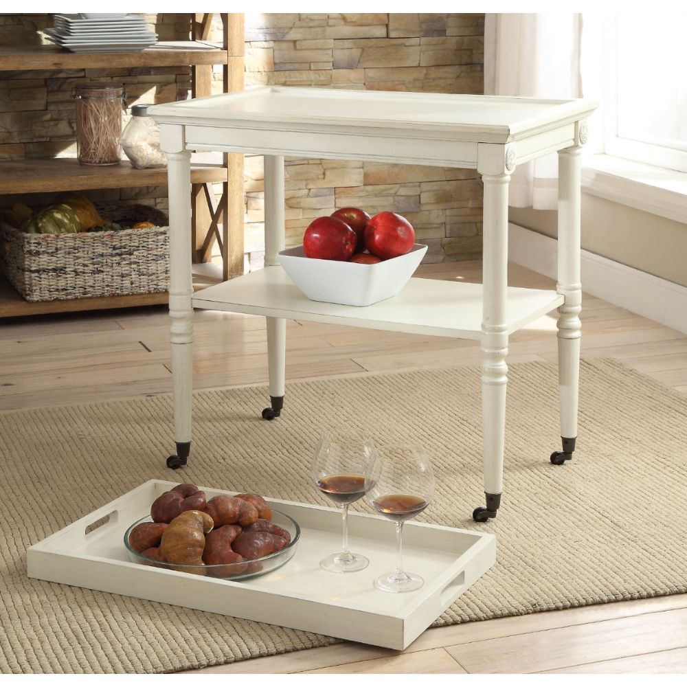 Antique White Finish Frisco Serving Cart 82908 By Acme | Mobilia Cleopatra 3 Antique White Finish Frisco Serving Cart 82908 by ACME - Image 1