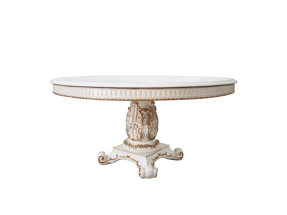 Vendome Antique Pearl Round Dining Table – 60” Single Pedestal Dn01222 By Acme | Mobilia Cleopatra 3 Vendome Antique Pearl Round Dining Table – 60” Single Pedestal DN01222 by ACME - Image 1
