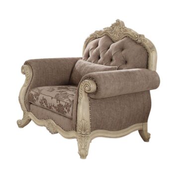 Gray Fabric & Antique White Finish Ragenardus Chair W/Pillow 56022 by ACME