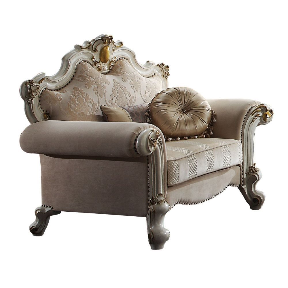 Pearl Fabric Picardy Chair W/2 Pillows 55462 By Acme | Mobilia Cleopatra 3 Pearl Fabric Picardy Chair W/2 Pillows 55462 by ACME - Image 1