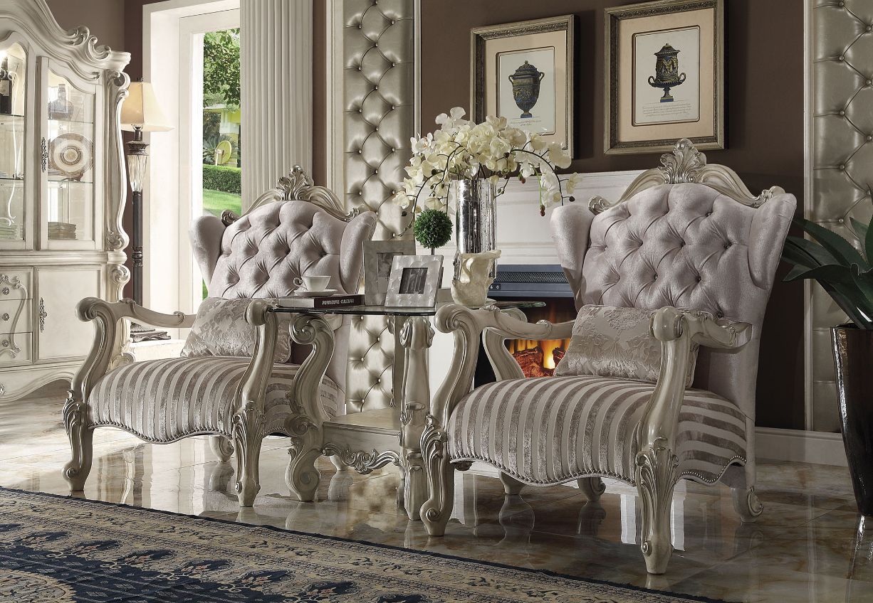 Ivory Fabric & Bone White Finish Versailles Chair W/Pillow 52087 By Acme | Mobilia Cleopatra 3 Ivory Fabric & Bone White Finish Versailles Chair W/Pillow 52087 by ACME - Image 1