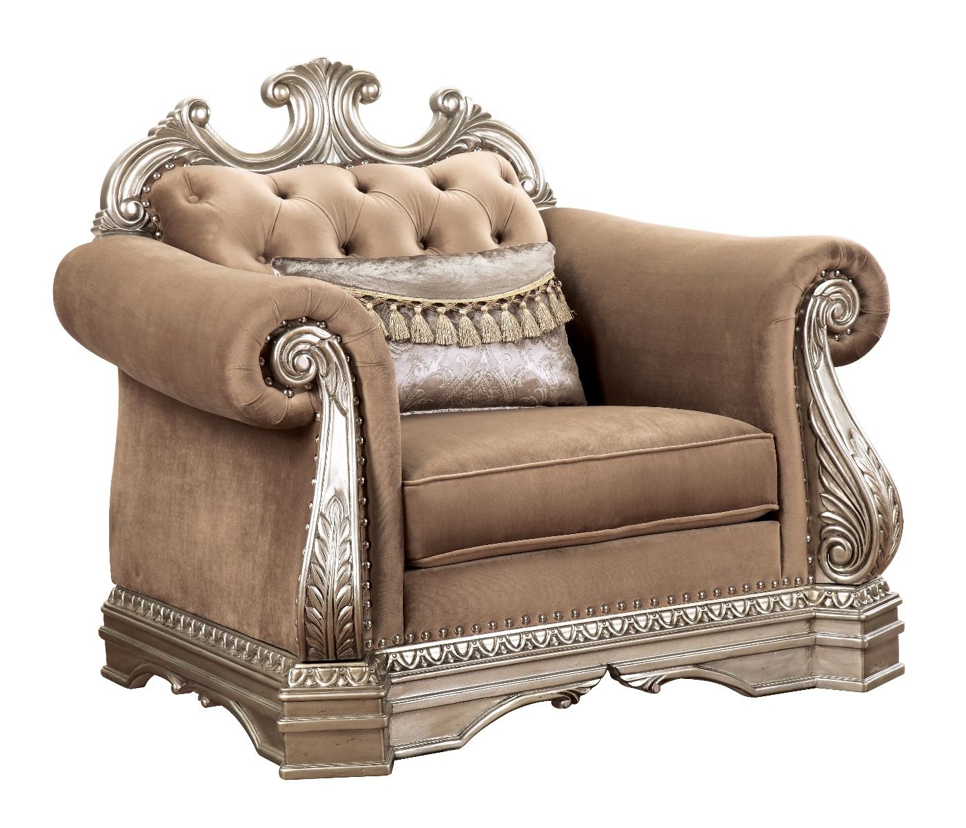 Velvet & Antique Silver Finish Northville Chair W/Pillow 56932 By Acme | Mobilia Cleopatra 3 Velvet & Antique Silver Finish Northville Chair W/Pillow 56932 by ACME - Image 1