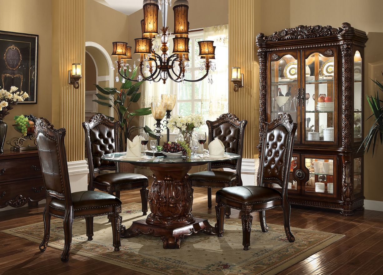 Vendome Round Dining Table In Cherry Finish 62010 By Acme | Mobilia Cleopatra 3 Vendome Round Dining Table in Cherry Finish 62010 by ACME - Image 1