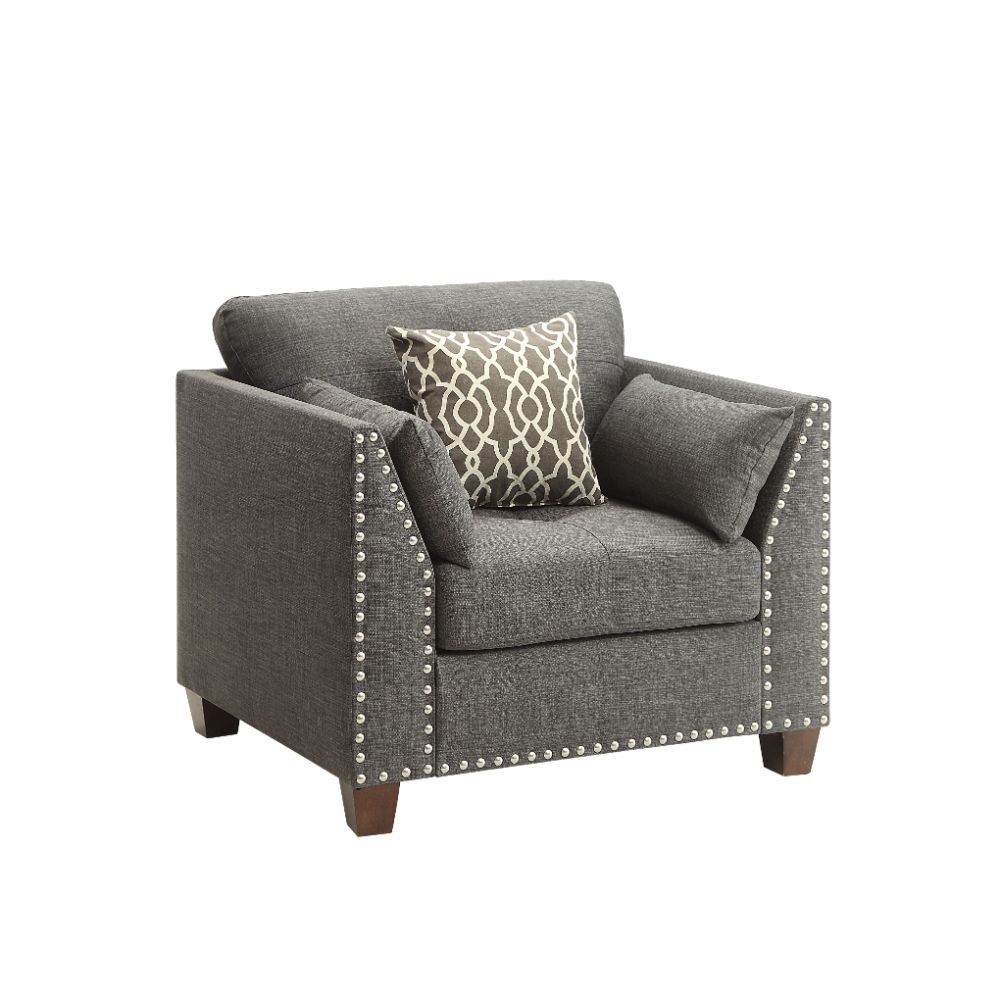 Charcoal Linen Laurissa Chair W/3 Pillows 52407 By Acme | Mobilia Cleopatra 3 Charcoal Linen Laurissa Chair W/3 Pillows 52407 by ACME - Image 1