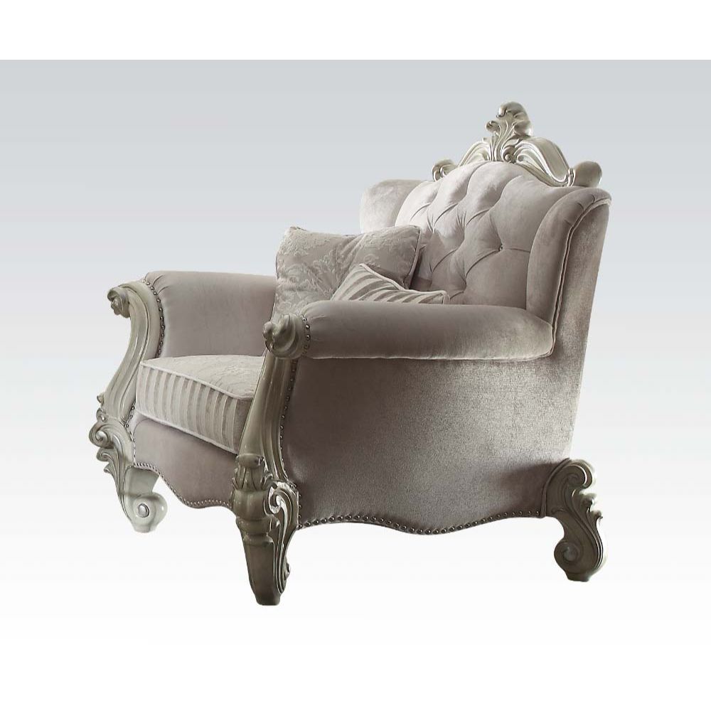 Versailles Chair With 2 Pillows In Ivory Fabric 52107 By Acme | Mobilia Cleopatra 3 Versailles Chair With 2 Pillows in Ivory Fabric 52107 by ACME - Image 1